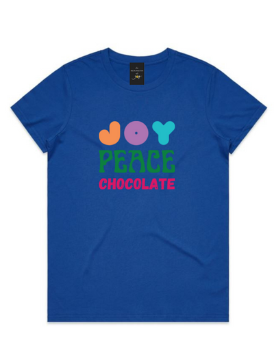 Joy Peace Chocolate Womens Tee - Royal Blue