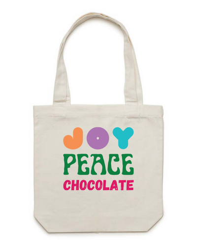 The Merchants of Joy Joy Peace Chocolate tote bag canvas bag 