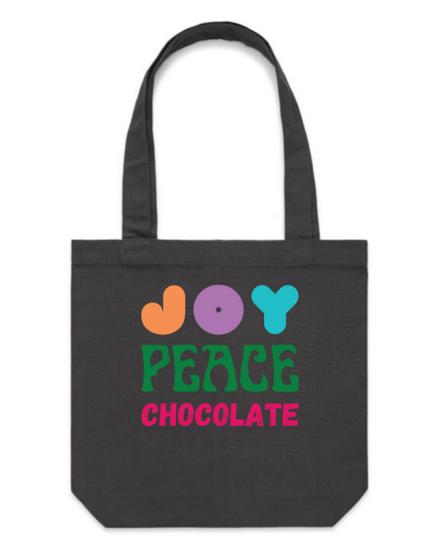 The Merchants of Joy Joy Peace Chocolate tote bag canvas bag 