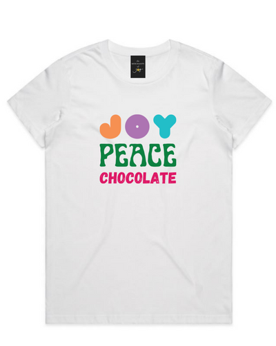 Joy Peace Chocolate Womens Tee - White