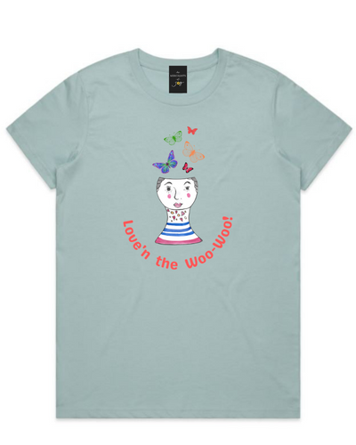 The Merchants of Joy Love'n the Woo-Woo LOA Law of Attraction Butterflies tee t-shirt womens