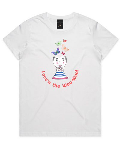 The Merchants of Joy Love'n the Woo-Woo LOA Law of Attraction Butterflies tee t-shirt womens